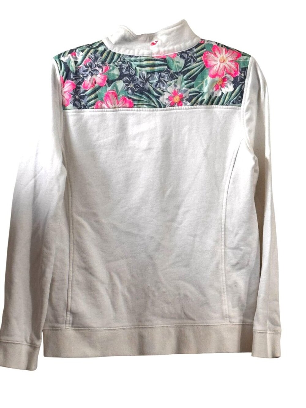 Vineyard Vines Womens M White 1/4 Zip Pullover With Floral Yoke Design 100% Cott - Picture 5 of 7